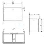 Geberit Smyle Square - Umývadlová skrinka, 88x47x62 cm, 2 zásuvky, lávová