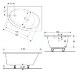 Geberit Selnova - Vaňa rohová 140x100x47 cm, pravá, biela