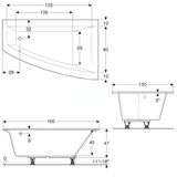 Geberit Selnova Square - Vaňa asymetrická, 160x100x47 cm, pravá, biela