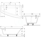 Geberit Selnova Square - Vaňa asymetrická, 170x105x47 cm, pravá, biela