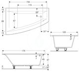 Geberit Selnova Square - Vaňa asymetrická, 170x105x47 cm, ľavá, biela