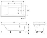 Geberit Selnova Square - Vaňa, 160x75x42 cm, biela