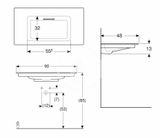 Geberit ONE - Umývadlo nábytkové, 90x48x13 cm, skrytý prepad, bez otvoru na batériu, vodorovný odtok, KeraTect, biela