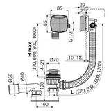 Alcadrain Odtokové súpravy - Vaňová odtoková a prepadová súprava s napúšťaním, pre silnostenné vane, dĺžka 570 mm, Click-Clack, chróm