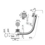 Alcadrain Odtokové súpravy - Vaňová odtoková a prepadová súprava s napúšťaním, pre silnostenné vane, dĺžka 570 mm, chróm