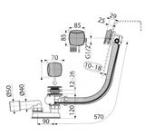 Alcadrain Odtokové súpravy - Vaňová odtoková a prepadová súprava s napúšťaním, pre silnostenné vane, dĺžka 570 mm, chróm