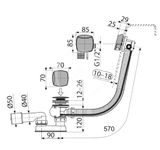 Alcadrain Odtokové súpravy - Vaňová odtoková a prepadová súprava s napúšťaním, pre silnostenné vane, dĺžka 570 mm, kov