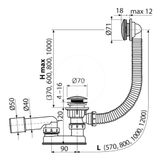 Alcadrain Odtokové súpravy - Vaňová odtoková a prepadová súprava, dĺžka 1200 mm, Click-Clack, chróm