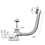 Alcadrain Odtokové súpravy - Vaňová odtoková a prepadová súprava, dĺžka 1200 mm, chróm