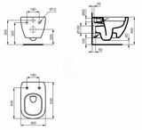 Ideal Standard Tesi - Závesné WC, RimLS+, Ideal Plus, biela