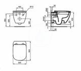 Ideal Standard Tesi - Závesné WC s doskou SoftClose, RimLS+, biela