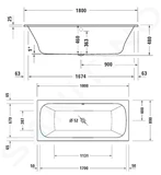 Duravit Qatego - Vaňa 180x80 cm, biela