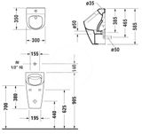 Duravit ME by Starck - Pisoár, horný prívod vody, Rimless, alpská biela