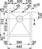 Franke Planar - Drez PPX 210/610-44 TL, 440x512 mm, nerezový