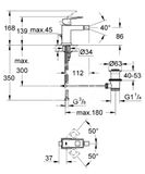 Grohe Eurocube - Bidetová batéria s výpustom, chróm