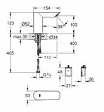 Grohe Bau Cosmopolitan E - Infračervená elektronická umývadlová batéria bez zmiešavacieho zariadenia, chróm