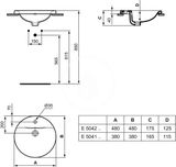 Ideal Standard Connect - Umývadlo zápustné, priemer 38 cm, s prepadom, 1 otvor na batériu, biela