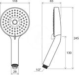 Ravak Sprchy - Sprchová hlavica Flat M 953.00, 3 funkcie, priemer 12 cm, chróm