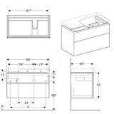 Geberit Xeno 2 - Skrinka pod umývadlo 90 cm, s odkladacou plochou, zásuvka s LED svietidlom, lesklá biela