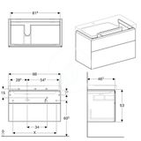 Geberit Xeno 2 - Skrinka pod umývadlo 90 cm, s odkladacou plochou, zásuvka s LED svietidlom, sivobéžová