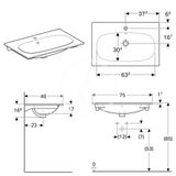 Geberit Acanto - Umývadlo 75x48 cm, s otvorom na batériu, s prepadom, s KeraTect, biela