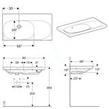 Geberit Acanto - Umývadlo 90x48 cm, bez otvoru na batériu, s prepadom, s odkladacou plochou vpravo, s KeraTect, biela