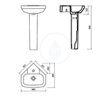 Aqualine Vitroya - Umývadlo rohové, 46x46 cm, s prepadom, otvor na batériu, biela