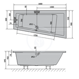 Polysan Vane - Asymetrická vaňa Andra Slim R, 180x90x45 cm, biela