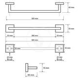 Sapho X-SQUARE - Držiak uterákov, dĺžka 51 cm, chróm