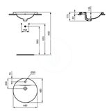 Ideal Standard Connect - Umývadlo zápustné, 48 cm, s prepadom, otvor na batériu, Ideal Plus, biela