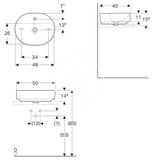 Geberit VariForm - Umývadlo na dosku, 50x48 cm, s prepadom, otvor na batériu, biela