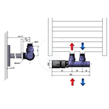 Sapho Twin - Termostatická pripojovacia sústava ventilov na stredové pripojenie, rozstup 50 mm, ľavá, nerezová