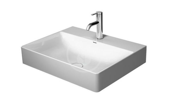 Duravit DuraSquare - Umývadlo, 60x47 cm, bez prepadu, s otvorom na batériu, DuraCeram, WonderGliss, biela