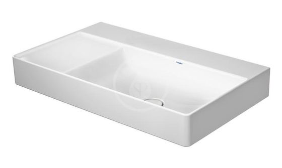 Duravit DuraSquare - Umývadlo, 80x47 cm, bez prepadu, bez otvoru na batériu, pravé, DuraCeram, WonderGliss, biela