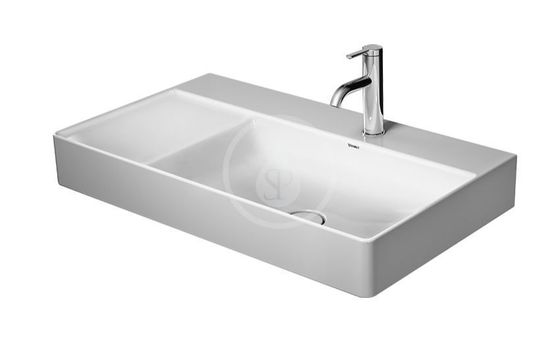 Duravit DuraSquare - Umývadlo, 80x47 cm, bez prepadu, s otvorom na batériu vpravo, DuraCeram, WonderGliss, biela