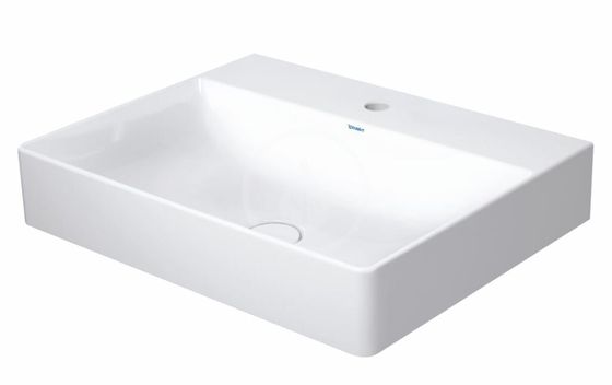 Duravit DuraSquare - Umývadlo, 60x47 cm, bez prepadu, s otvorom na batériu, DuraCeram, WonderGliss, biela