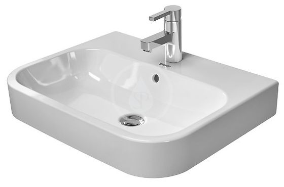 Duravit Happy D.2 - Umývadlo 60x46 cm, s prepadom, s otvorom na batériu, WonderGliss, biela