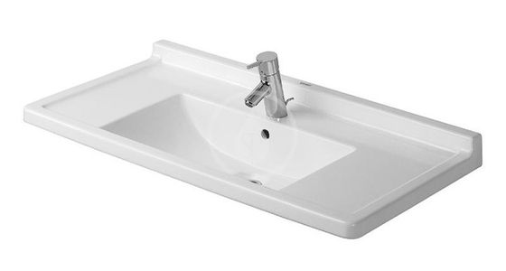 Duravit Starck 3 - Umývadlo, 85x49 cm, s prepadom, s otvorom na batériu, WonderGliss, biela