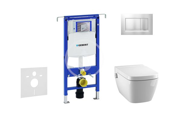 Geberit Duofix - Modul na závesné WC s tlačidlom Sigma30, matný chróm/chróm + Tece One - sprchovacia toaleta a doska, Rimless, SoftClose