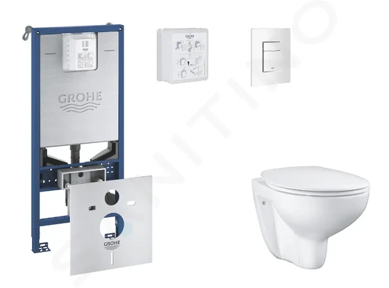 Grohe Rapid SLX - Set predstenovej inštalácie, klozetu, dosky SoftClose a tlačidla Skate Cosmopolitan, alpská biela