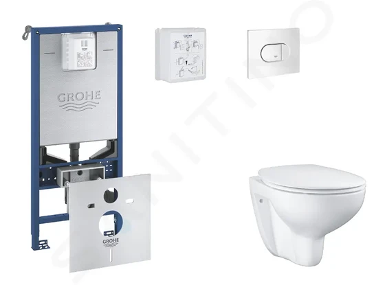 Grohe Rapid SLX - Set predstenovej inštalácie, klozetu, dosky SoftClose a tlačidla Arena Cosmopolitan, alpská biela