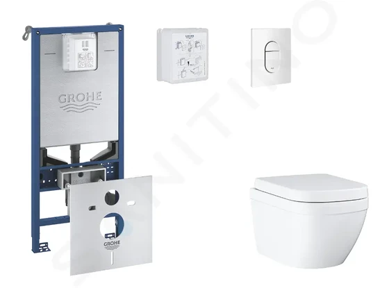 Grohe Rapid SLX - Set predstenovej inštalácie, klozetu, dosky SoftClose a tlačidla Arena Cosmopolitan, Triple Vortex, alpská biela