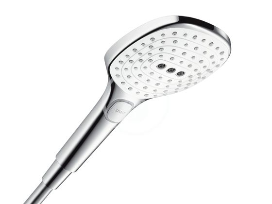 Hansgrohe Raindance Select E - Ručná sprcha 120, 3 prúdy, EcoSmart 9 l/min, biela/chróm