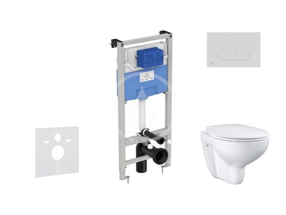 Ideal Standard ProSys - Set predstenovej inštalácie, klozetu a sedadla Bau Ceramic, tlačidla Oleas M1, Rimless, SoftClose, chróm mat