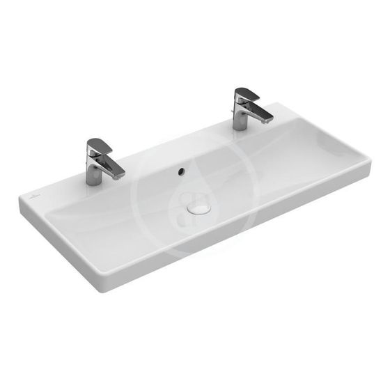 Villeroy & Boch Avento - Dvojumývadlo nábytkové, 100x47 cm, s prepadom, otvory na batérie, CeramicPlus, Stone White