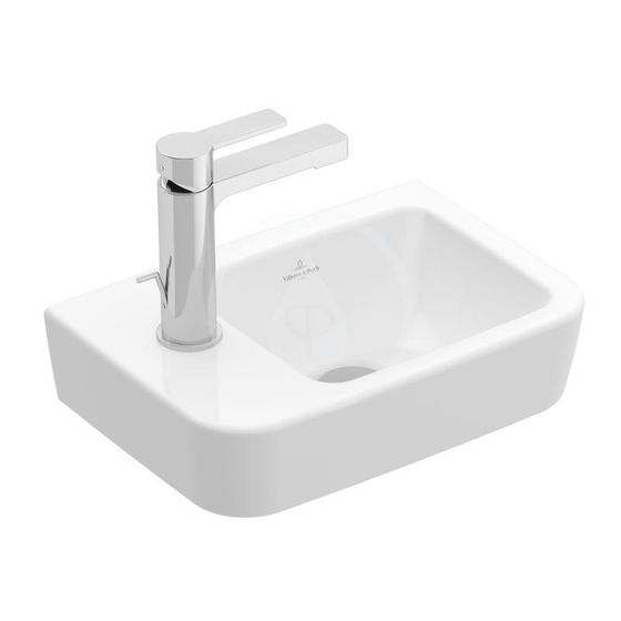 Villeroy & Boch O.novo - Umývadielko Compact 36x25 cm, bez prepadu, otvor na batériu vľavo, AntiBac, CeramicPlus, alpská biela