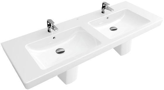 Villeroy & Boch Subway 2.0 - Dvojumývadlo, 130x47 cm, s prepadom a otvormi na batérie, biela